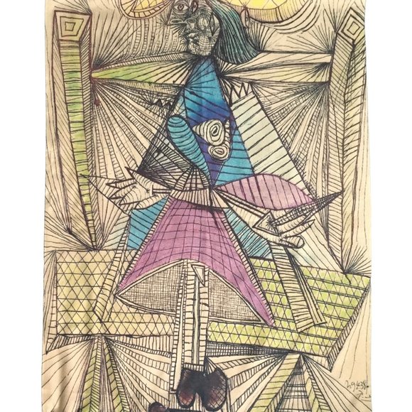 Cubist Abstract Art Line Drawing Flannel Buttoned Wrap Shawl Poncho Scarf - Picture 12 of 16